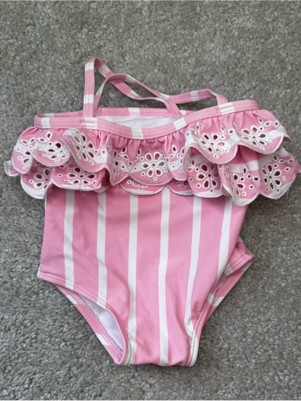 Janie and Jack Pink & White Striped Ruffle One-Piece- 6-12